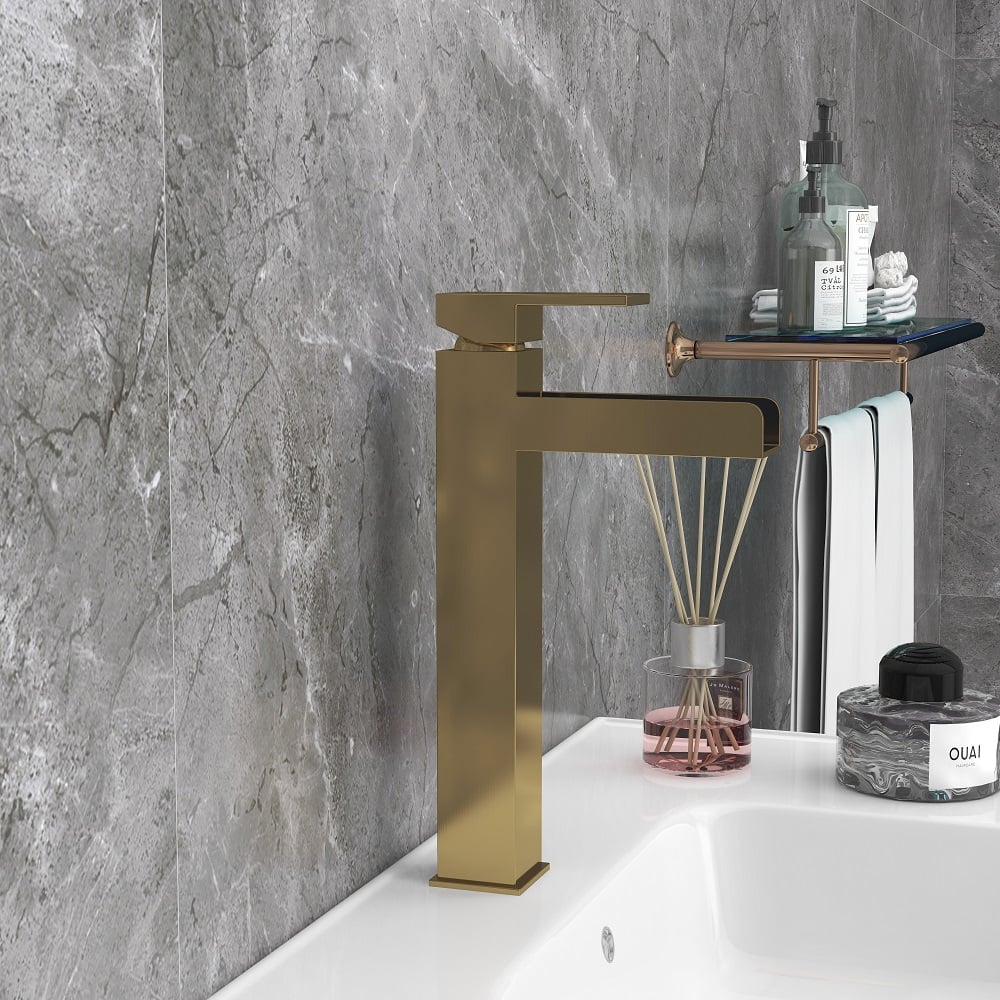 Customer Reviews for Brushed Gold Single Handle Waterfall Bathroom Vessel Sink Faucet Solid Brass Modern