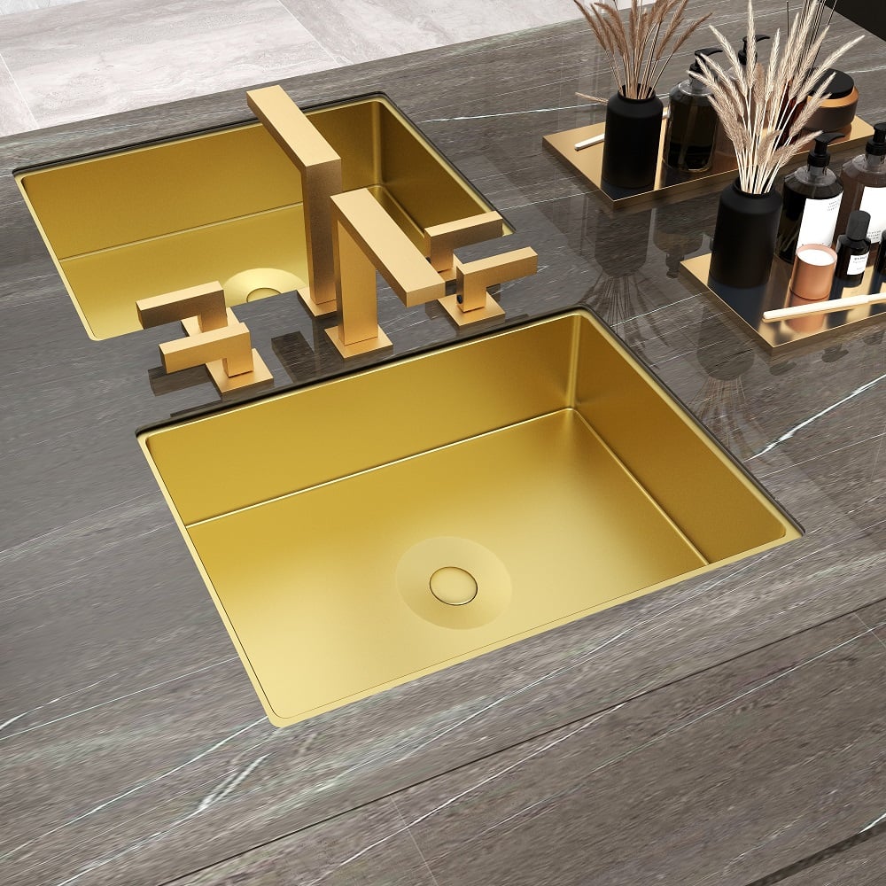 Questions and Answers for Gold Luxury Stainless Steel Rectangular Sink Undermount Bathroom Wash Sink