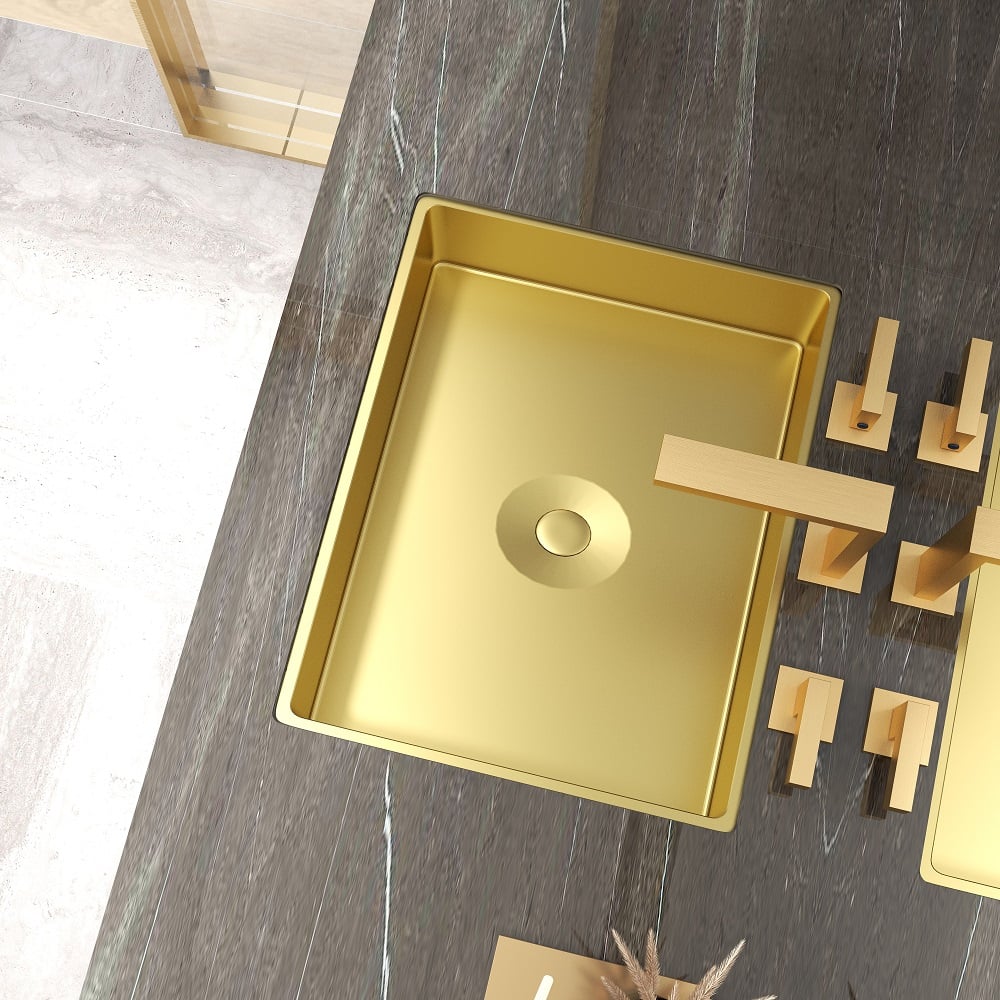 Questions and Answers for Gold Luxury Stainless Steel Rectangular Sink Undermount Bathroom Wash Sink
