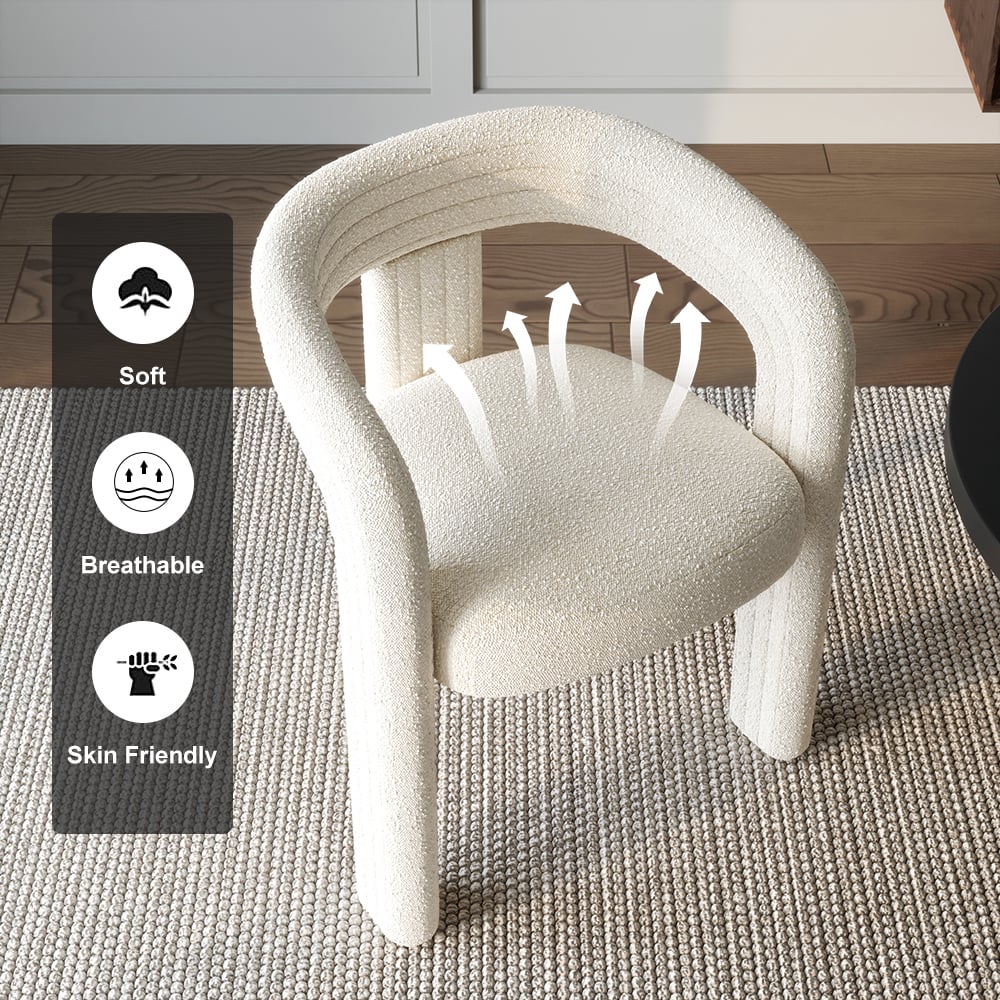 Vragen en antwoorden voor 2 stuks moderne witte bouclé eetkamerstoelen met C-vormige rugleuning