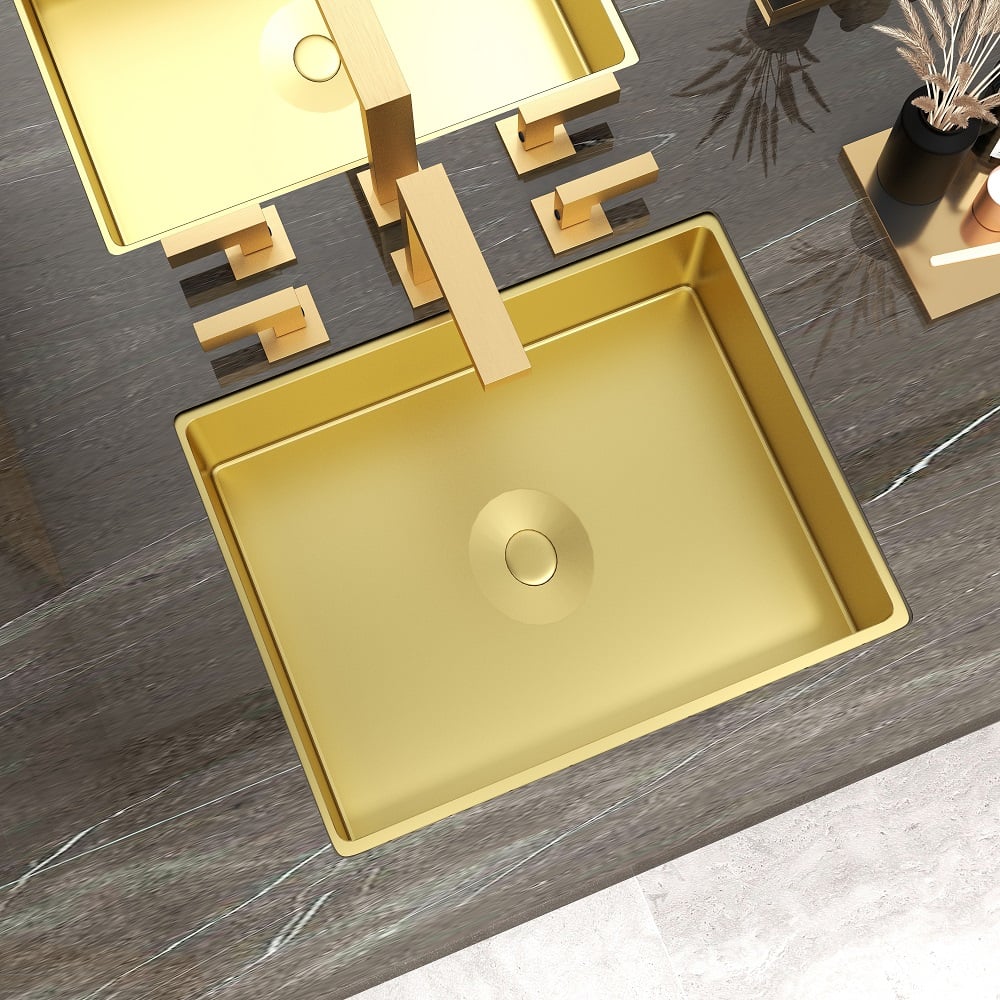 Questions and Answers for Gold Luxury Stainless Steel Rectangular Sink Undermount Bathroom Wash Sink