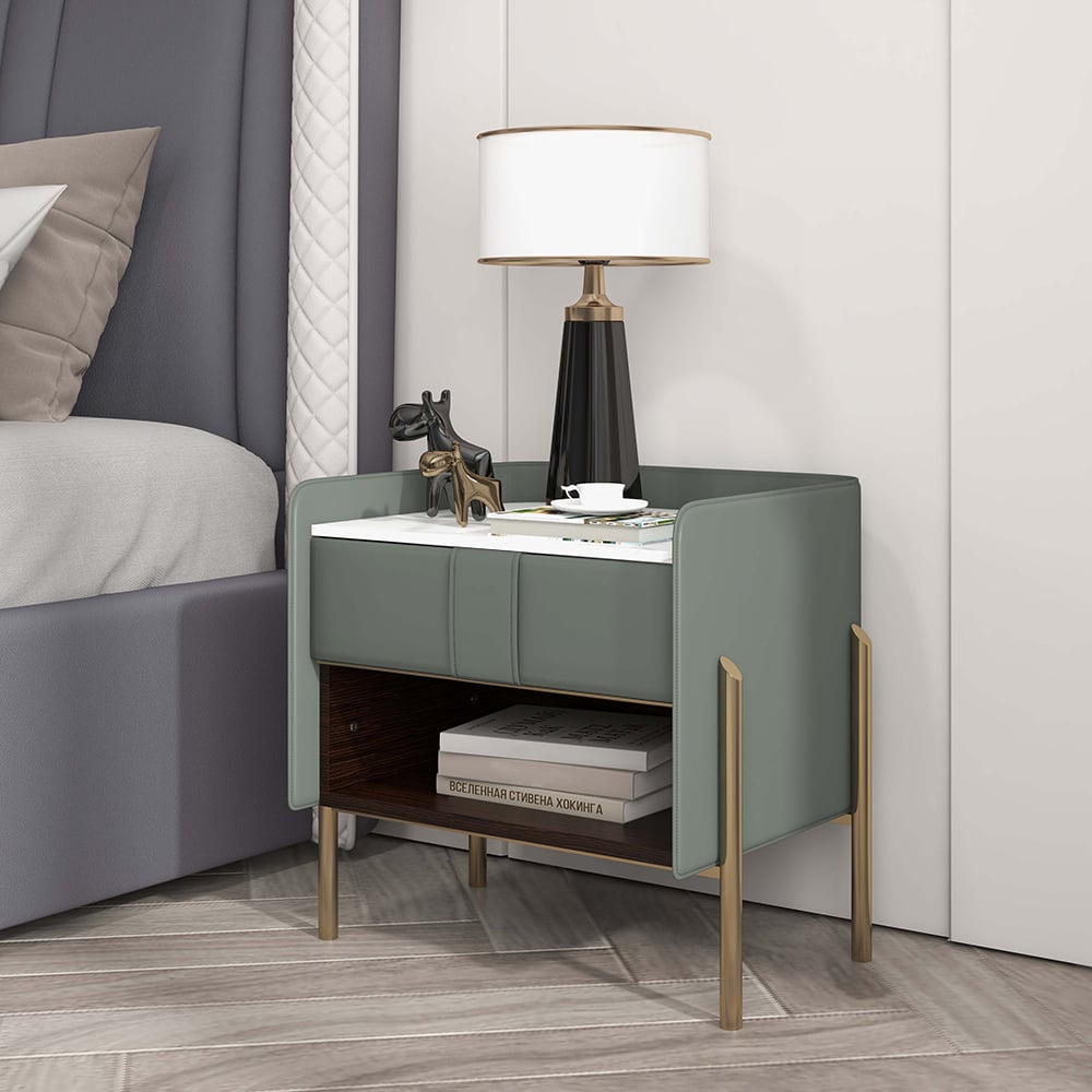Customer Reviews for Modern Green Nightstand Sintered Stone Top Bedside Table with Charger & Light
