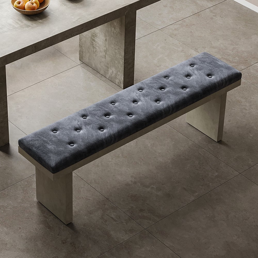 Questions et Réponses pour Banc de salle à manger Upoak, gris, 1500 mm, rembourrage en velours capitonné Farmhouse, double piédestal