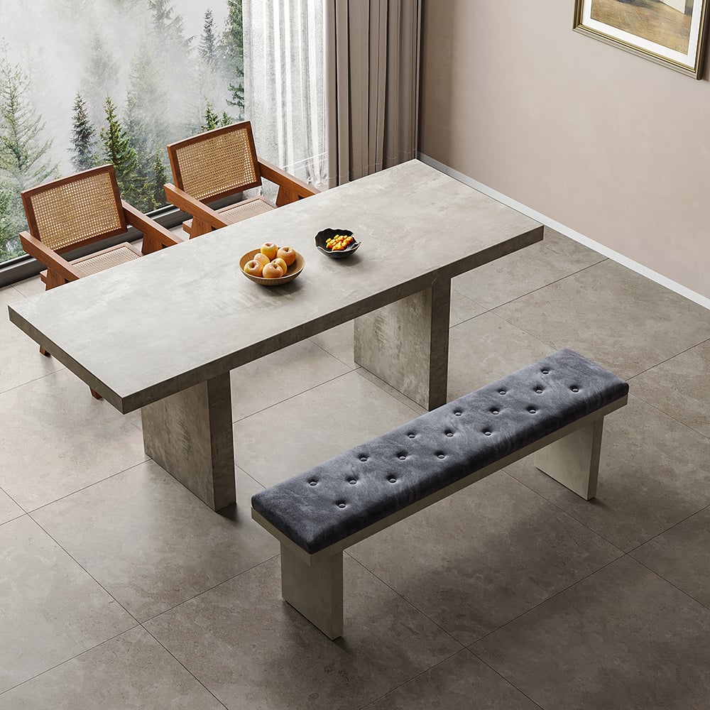 Questions et Réponses pour Banc de salle à manger Upoak, gris, 1500 mm, rembourrage en velours capitonné Farmhouse, double piédestal