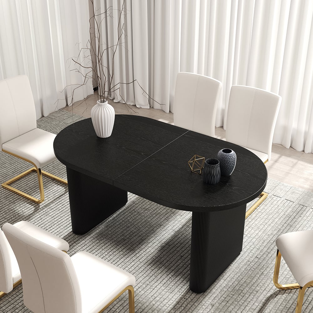 Questions and Answers for Fluve 2000mm-2400mm Oval Extendable Black Dining Table Butterfly Leaf 6-10 Seater