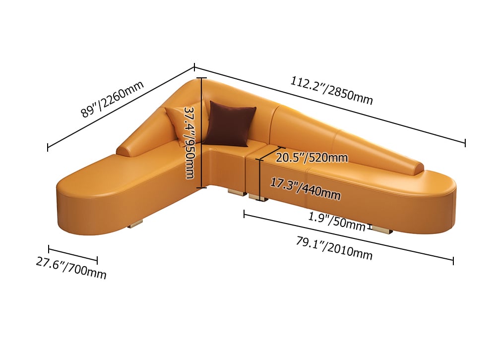 Modern 6-Seater Orange L-Shaped Corner Sectional Sofa Faux Leather Upholstery weights dimensions image