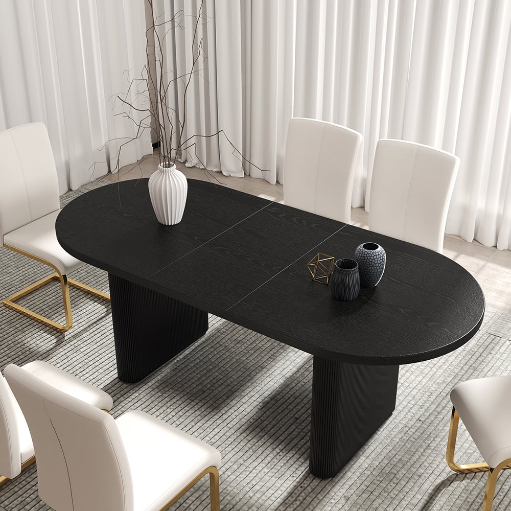 Questions and Answers for Fluve 2000mm-2400mm Oval Extendable Black Dining Table Butterfly Leaf 6-10 Seater
