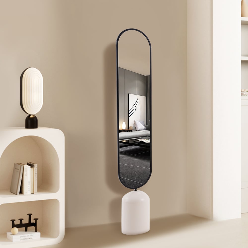 Questions and Answers for 59" Oversized Oval Metal Full Length Standing Floor Mirror Black & White for Living Room
