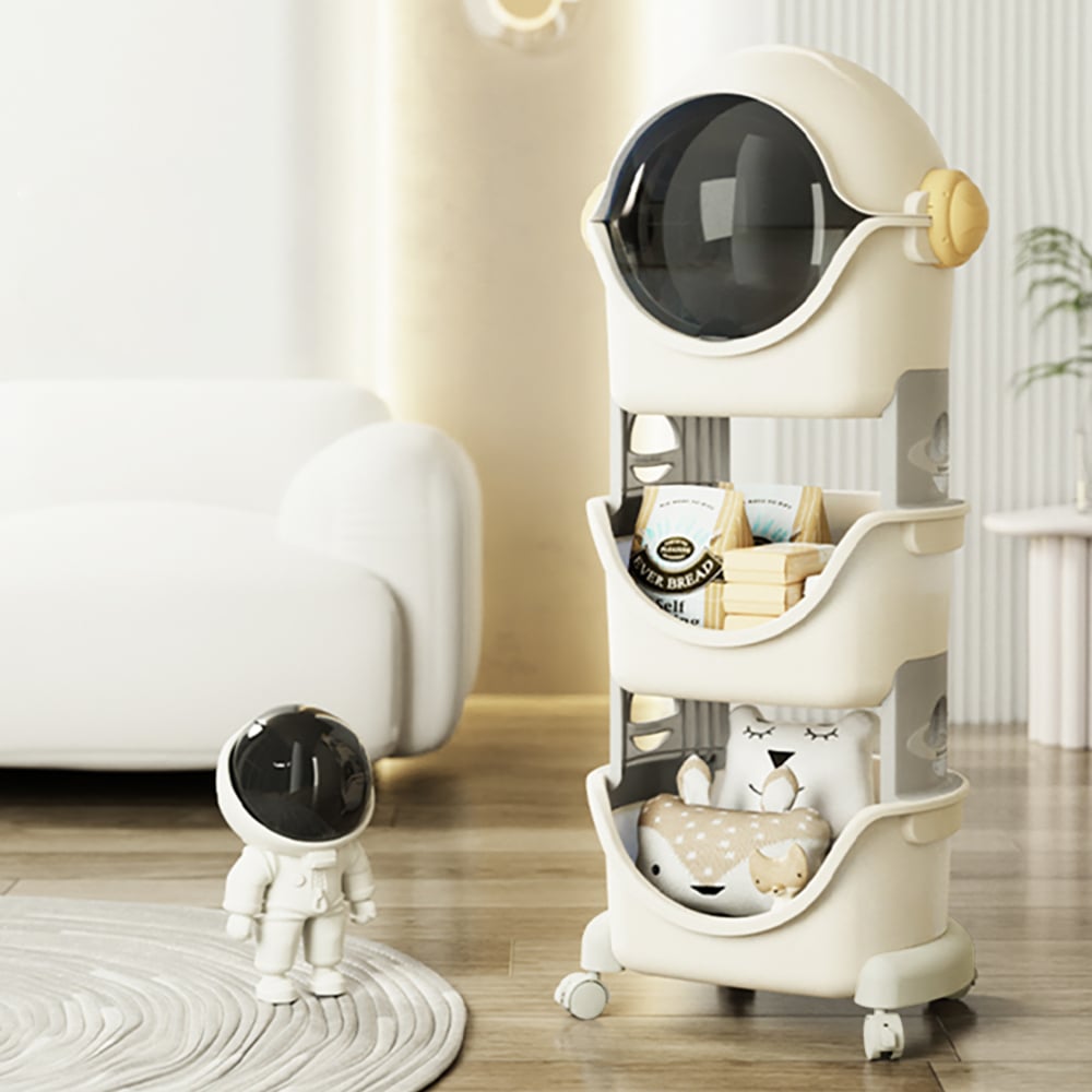 Questions et Réponses pour Chariot de rangement pour jouets pour enfants Astronaut à 3 niveaux, grands bacs de rangement empilables avec roues