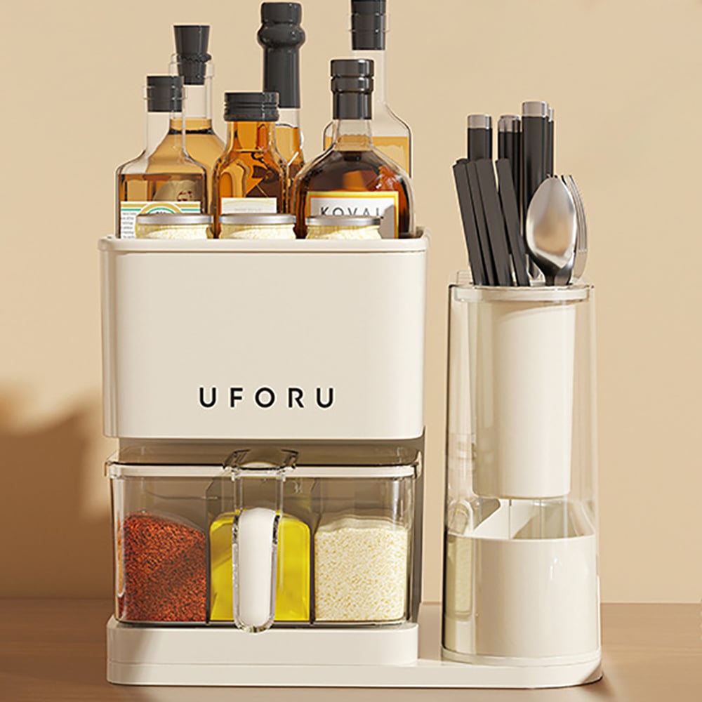 Otázky a odpovědi pro Sada sklenic a stojanů na koření s držákem organizéru nožů a úložným prostorem v béžové barvě