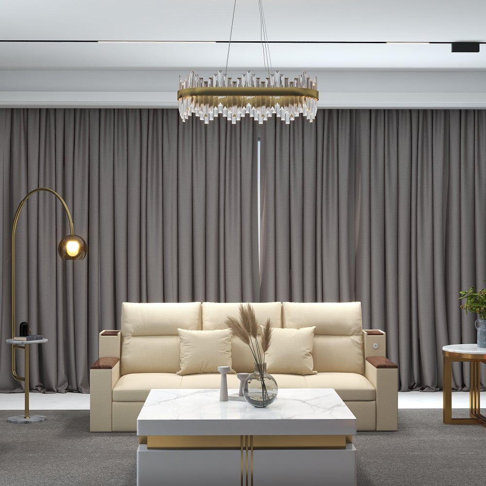 Questions et Réponses pour Crystina Ilot de cuisine en cristal à LED ovale en laiton avec tubes en forme de tube