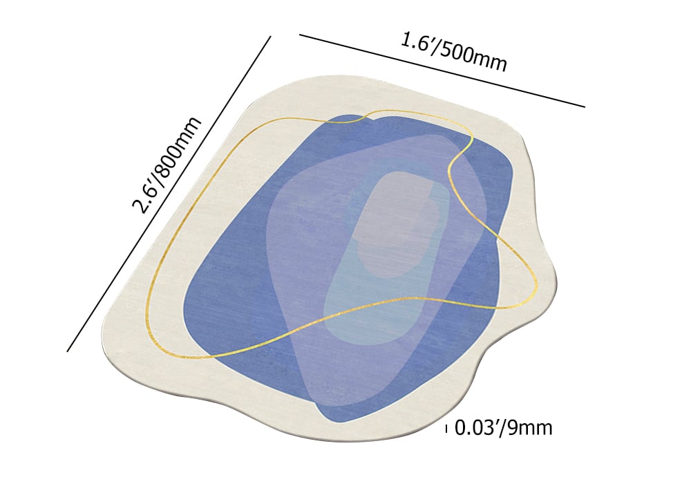 Perguntas e respostas para Tapete moderno em azul e branco de 2' x 3' Tapete de formato irregular para sala de estar e quarto