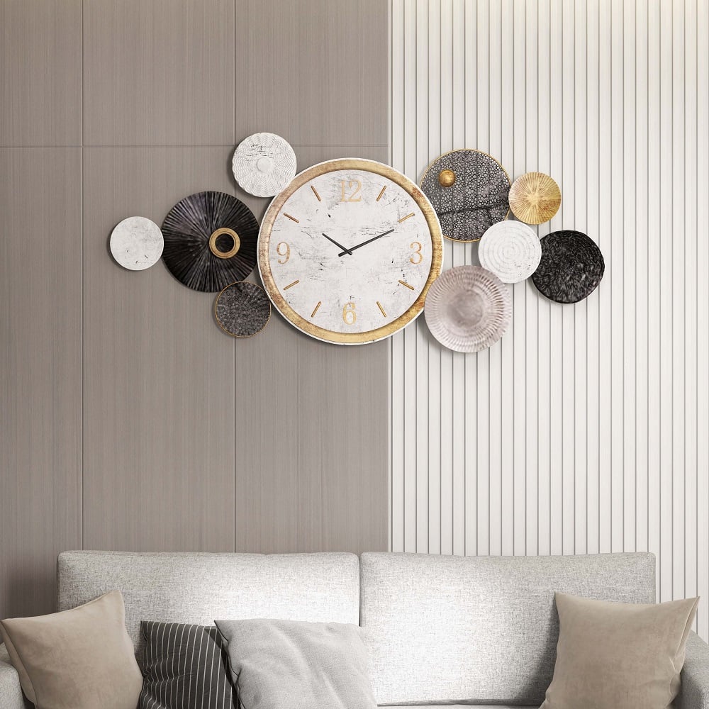 Domande e risposte per Orologio da parete moderno in metallo muto con forma rotonda multipla invecchiata