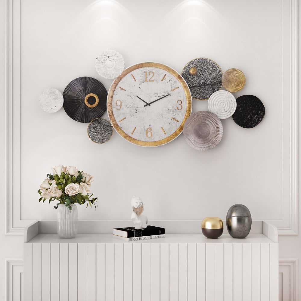 Domande e risposte per Orologio da parete moderno in metallo muto con forma rotonda multipla invecchiata