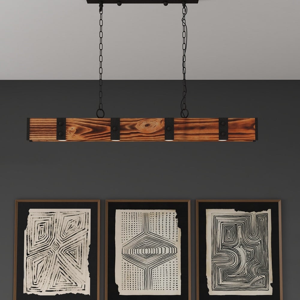 Avaliações de clientes sobre Luminária pendente LED linear Rowen Rustic de 4 luzes Rust Wood & Metal Island