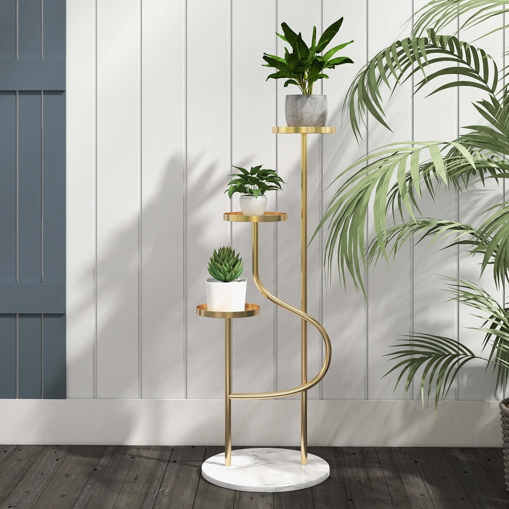 Questions and Answers for 1080mm Tall Metal Plant Stand 3 Tier Modern Corner Ladder Planter in Gold