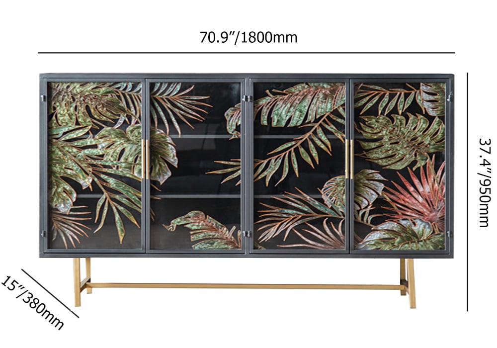 70.9'' Modern Painted Sideboard Buffet with Glass Doors and Shelves weights dimensions image