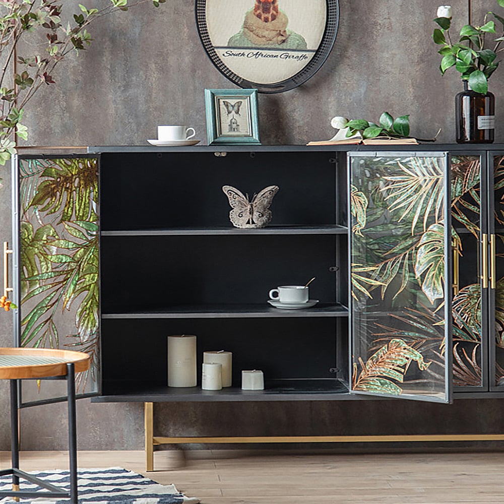 Questions and Answers for 70.9'' Modern Painted Sideboard Buffet with Glass Doors and Shelves