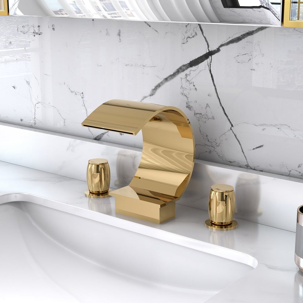 Questions et Réponses pour Robinet de lavabo Mooni Modern Waterfall 3 trous 2 poignées en laiton massif doré