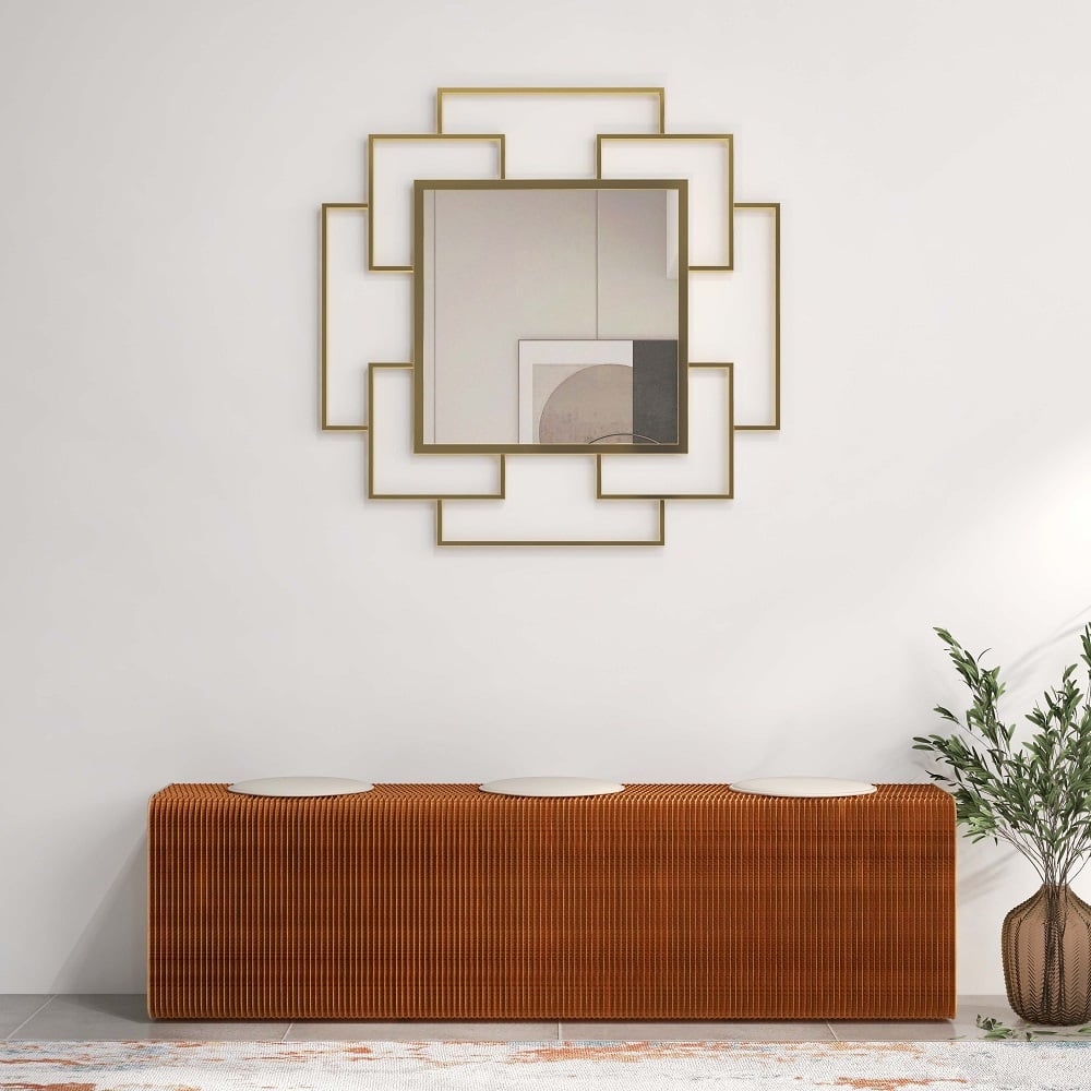 Questions and Answers for Luxury Geometric Overlapping Gold Metal Wall Mirror Home Decor