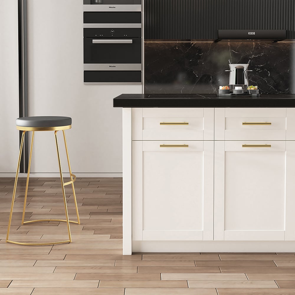 Questions and Answers for Modern black and white kitchen island with laminate finish and multiple storage