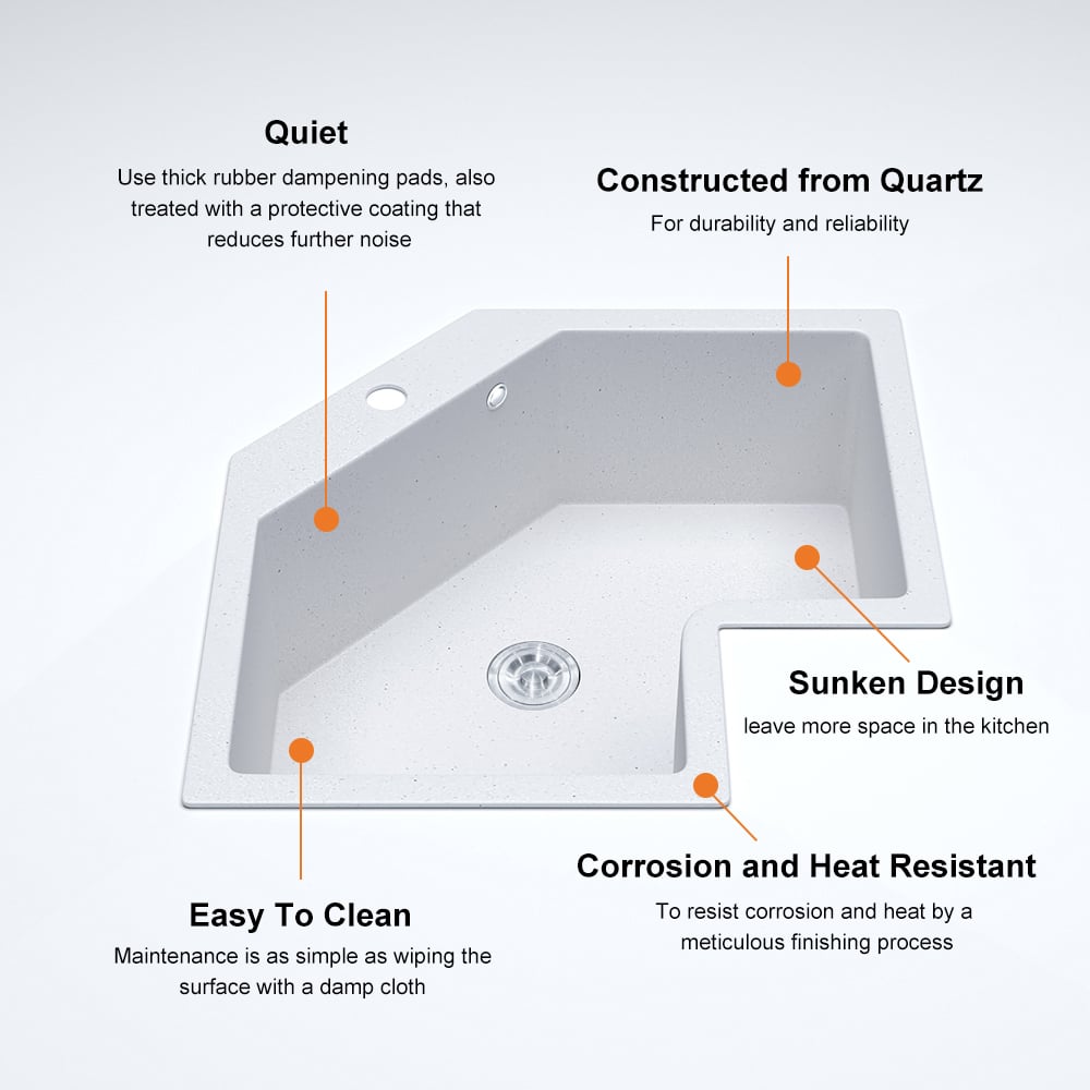 Klantrecensies voor Drop In Corner Onregelmatige Keukenspoelbak Wit 640 mm Kwarts