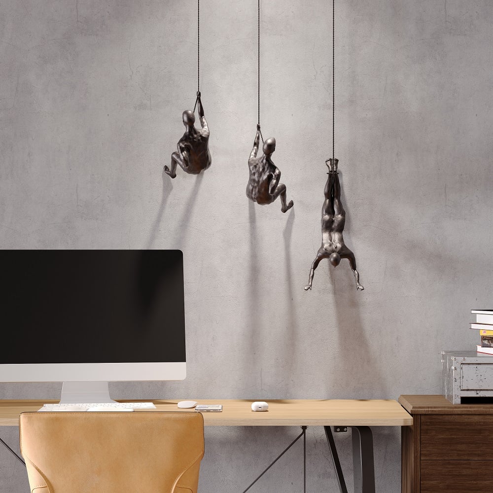 Customer Reviews for Industrial 3 Pieces Climbing Man Resin Wall Decor in Copper for Living Room & Entryway