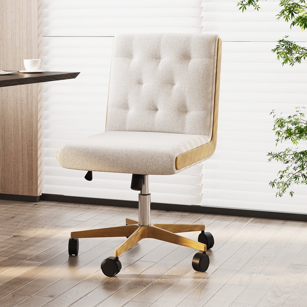 Avis Clients sur Chaise de bureau pivotante blanche moderne, hauteur réglable, chaise de bureau ergonomique sans accoudoirs en lin