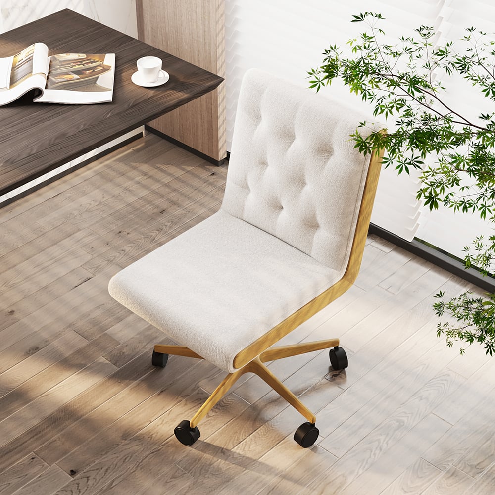 Avis Clients sur Chaise de bureau pivotante blanche moderne, hauteur réglable, chaise de bureau ergonomique sans accoudoirs en lin