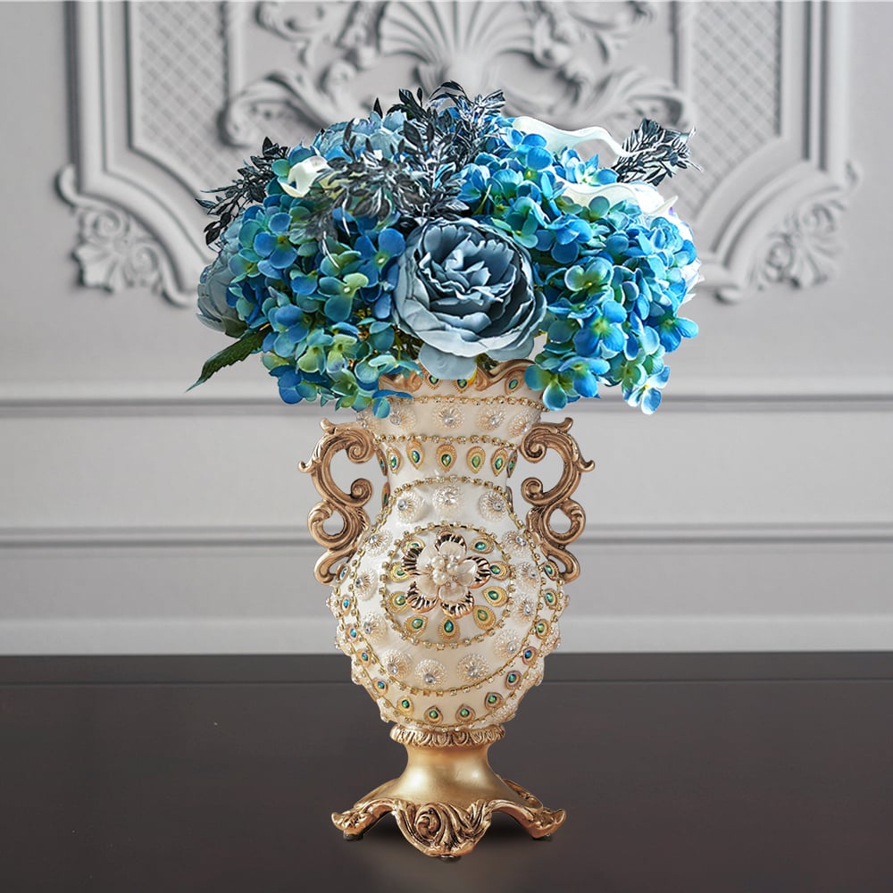 Perguntas e respostas para Vaso de flores grande, retrô europeu, branco e dourado, brilhante, 11,6", decoração, arte, sala de estar