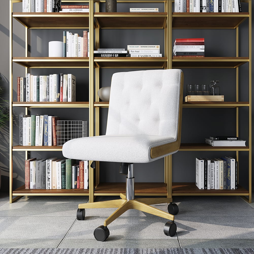 Avis Clients sur Chaise de bureau pivotante blanche moderne, hauteur réglable, chaise de bureau ergonomique sans accoudoirs en lin