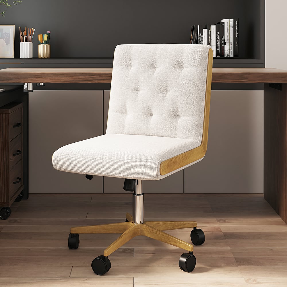 Avis Clients sur Chaise de bureau pivotante blanche moderne, hauteur réglable, chaise de bureau ergonomique sans accoudoirs en lin