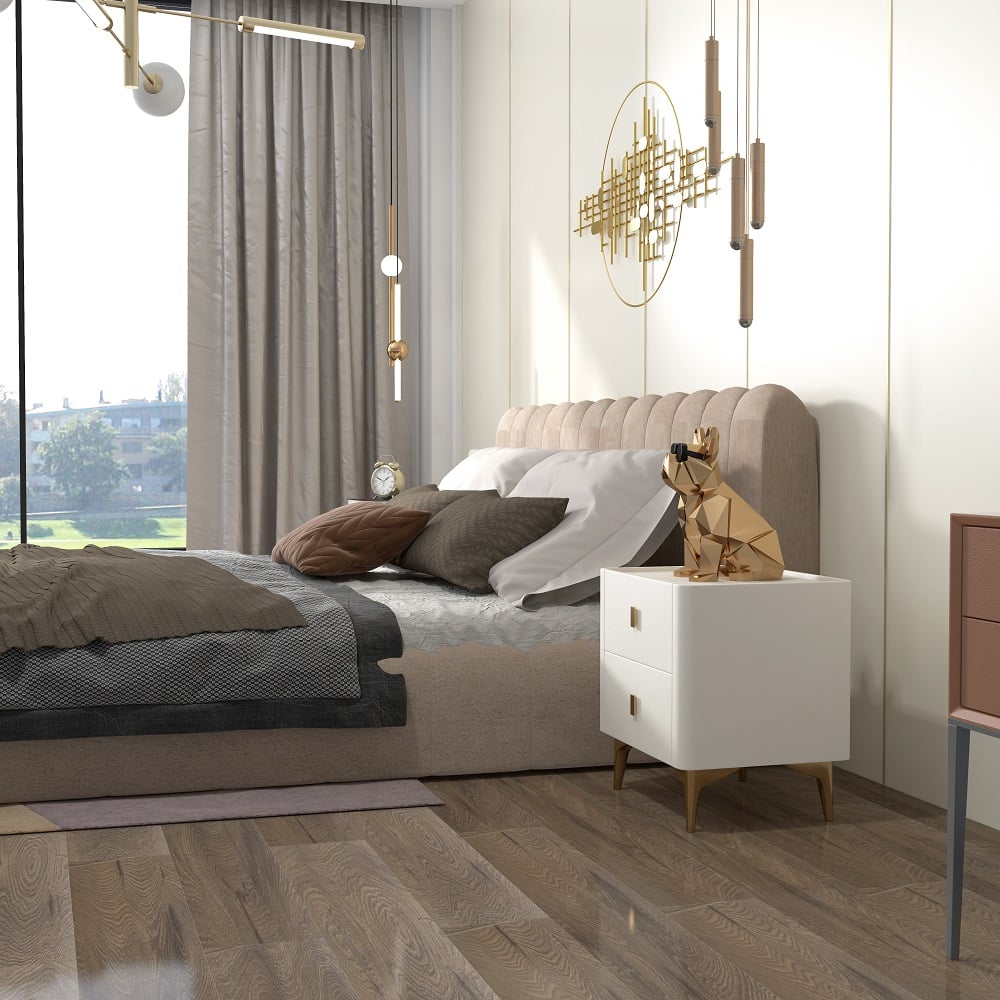 Customer Reviews for Modern Off White Nightstand 2-Drawer Bedside Cabinet with Sintered Stone Top