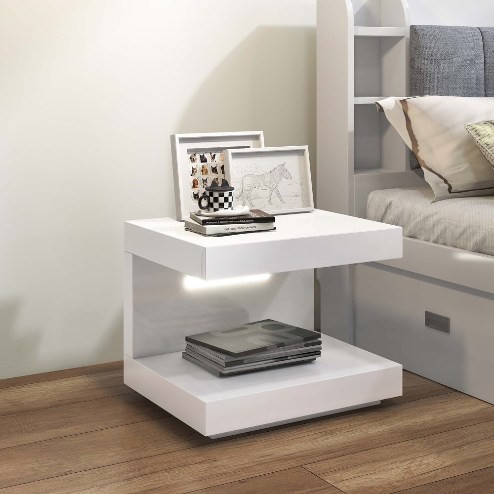 Recensioni dei clienti per Comodino bianco lucido con 1 cassetto Tavolino a C con luce