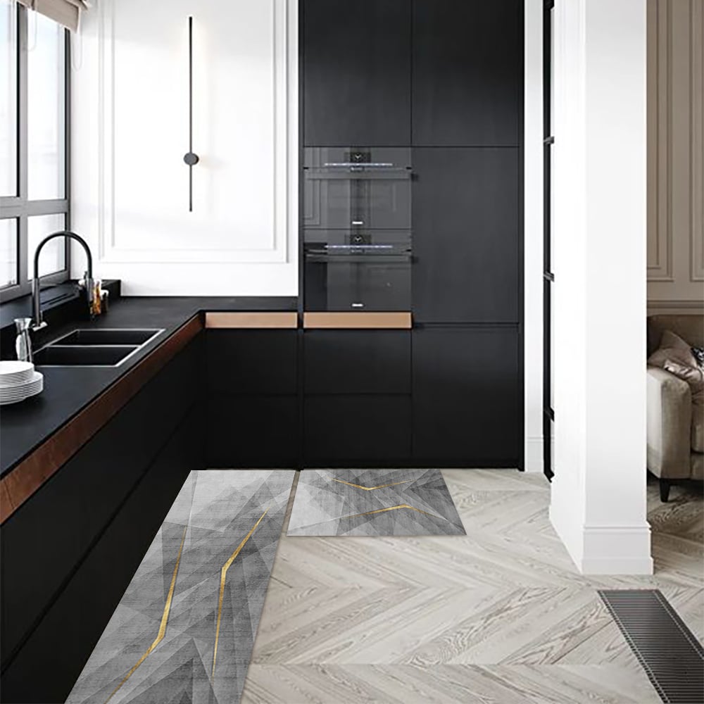 Questions and Answers for 2 Pieces Modern Gold Washable Kitchen Runner Mats Non-slip Anti Fatigue Kitchen Rug Set