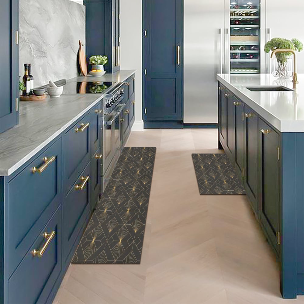 Avaliações de clientes sobre Conjunto de tapetes de cozinha geométricos antiderrapantes de 2 peças dourados