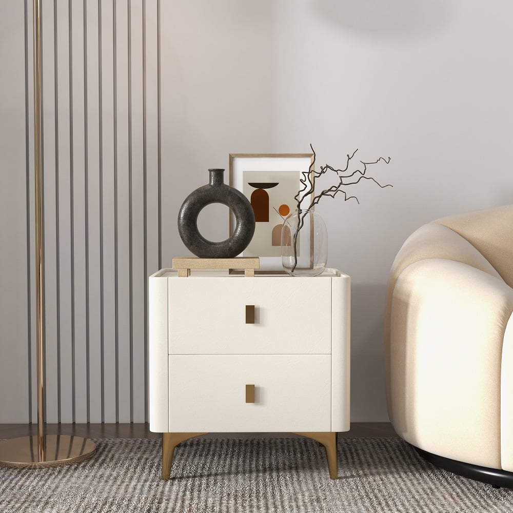 Customer Reviews for Modern Off White Nightstand 2-Drawer Bedside Cabinet with Sintered Stone Top
