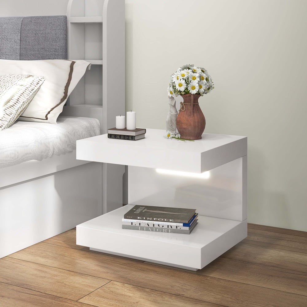 Recensioni dei clienti per Comodino bianco lucido con 1 cassetto Tavolino a C con luce