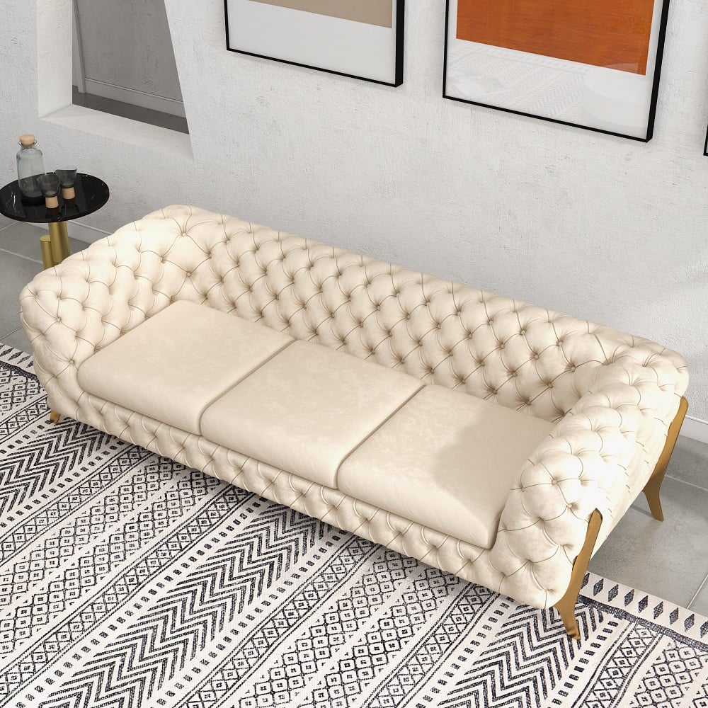 Questions and Answers for 2300mm Beige Modern Chesterfield Sofa 3-Seater Button Tufted Velvet