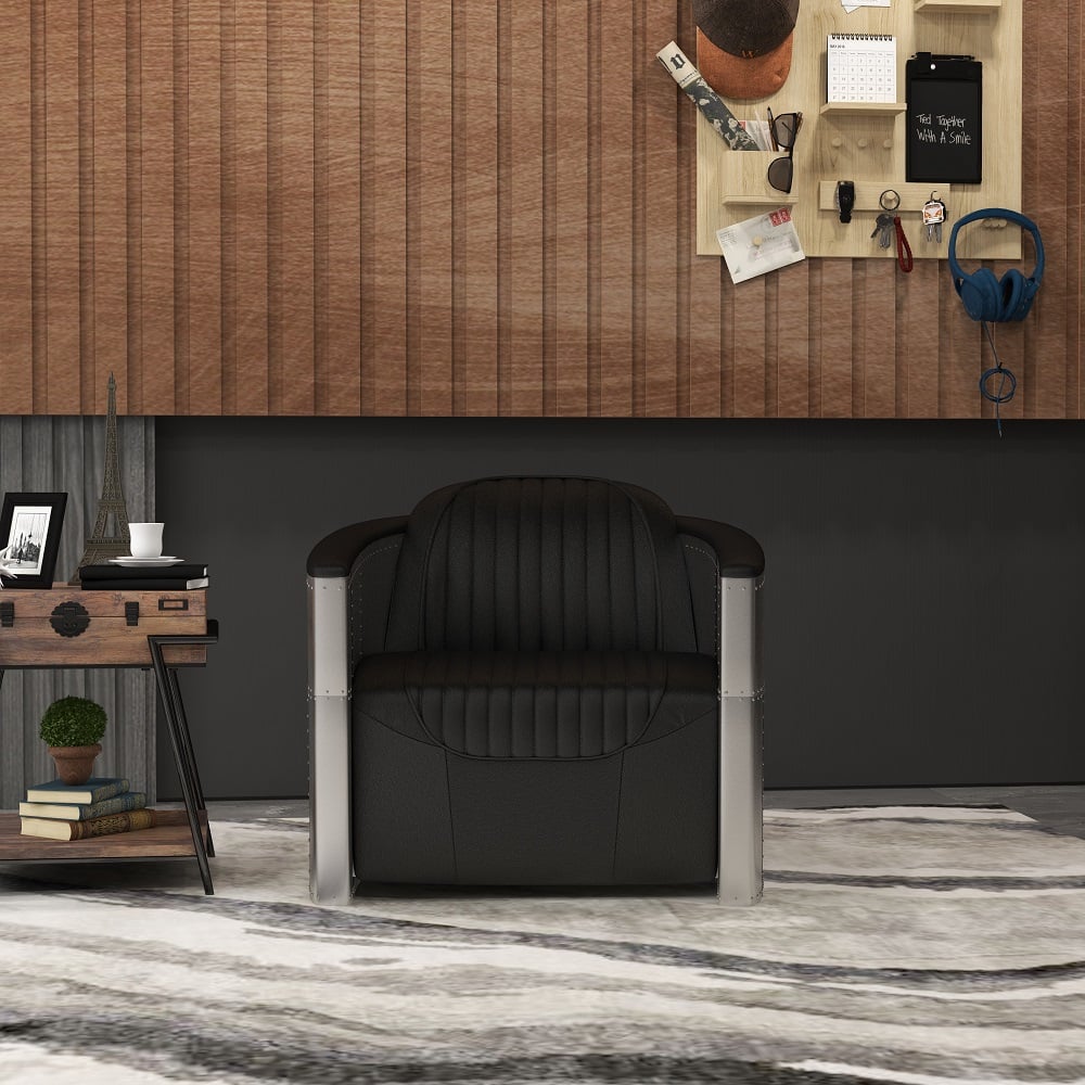 Avis Clients sur Zado Chaise d'appoint Industrielle Loft Noir Barrel Rembourrage Fauteuil en Cuir PU