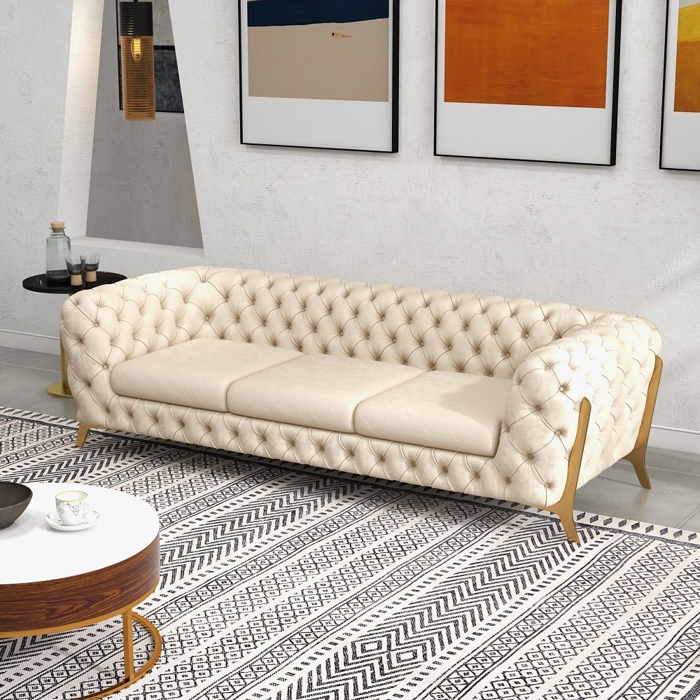 Questions and Answers for 2300mm Beige Modern Chesterfield Sofa 3-Seater Button Tufted Velvet