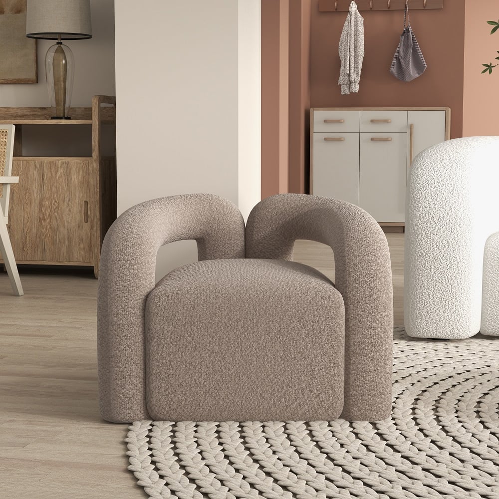 Questions et Réponses pour Fauteuil d'appoint Japandi gris en forme de boucle, fauteuil Shaggy pour salon