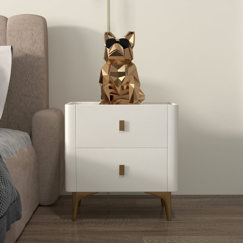 Customer Reviews for Modern Off White Nightstand 2-Drawer Bedside Cabinet with Sintered Stone Top