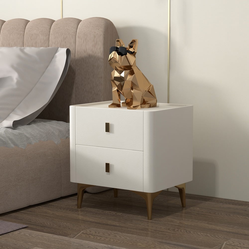 Customer Reviews for Modern Off White Nightstand 2-Drawer Bedside Cabinet with Sintered Stone Top