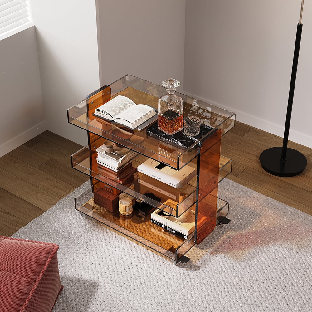 Avis Clients sur Chariot de service roulant en acrylique ambré à 3 niveaux sur roues