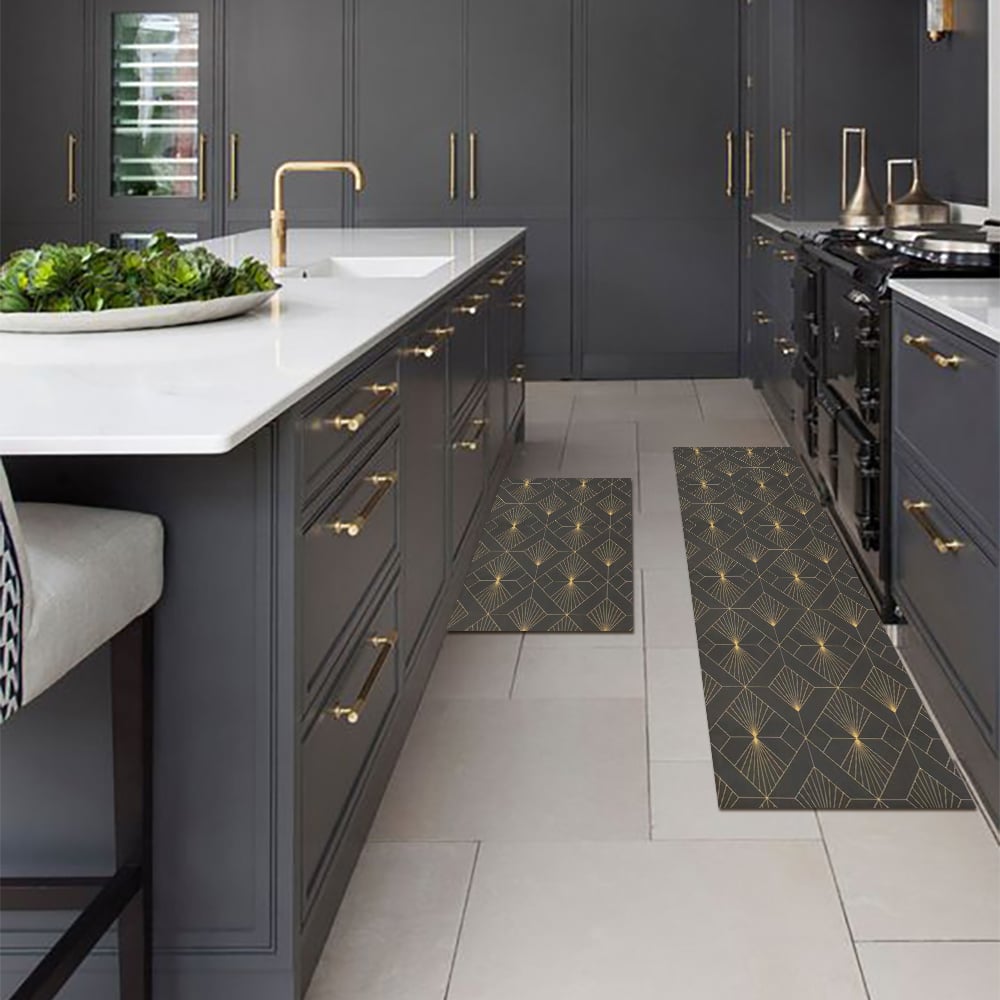 Avaliações de clientes sobre Conjunto de tapetes de cozinha geométricos antiderrapantes de 2 peças dourados