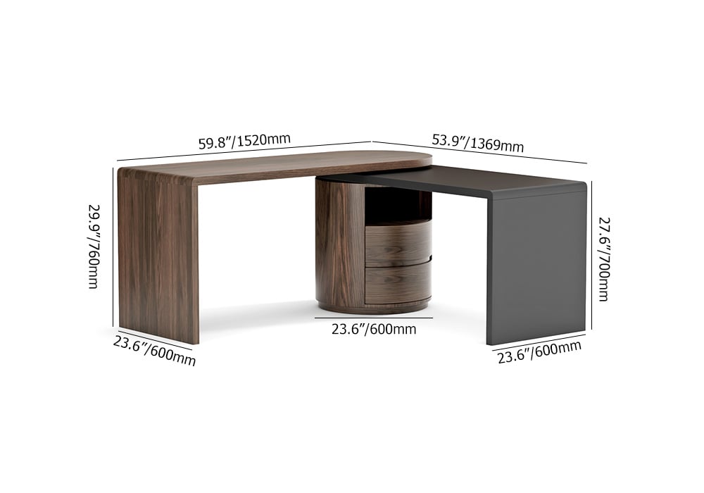 L Shaped Desk with Drawers, 59.8" Modern Rotating Executive Office Desk weights dimensions image