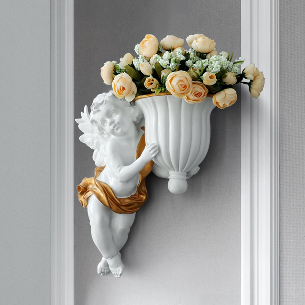 Customer Reviews for 2 Pieces Outdoor Resin Angel Wall Decor Set with Vase Garden Hanging Cupid Sculpture Art