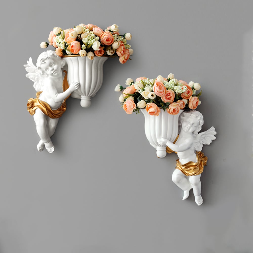 Customer Reviews for 2 Pieces Outdoor Resin Angel Wall Decor Set with Vase Garden Hanging Cupid Sculpture Art