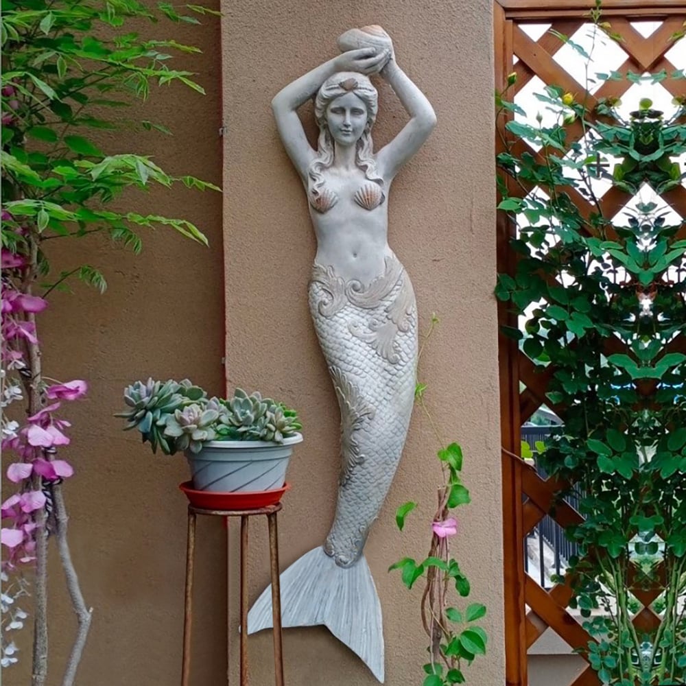 Avis Clients sur Décoration murale extérieure en forme de sirène de 1000mm de haut en résine, décoration murale de jardin, sculpture, art